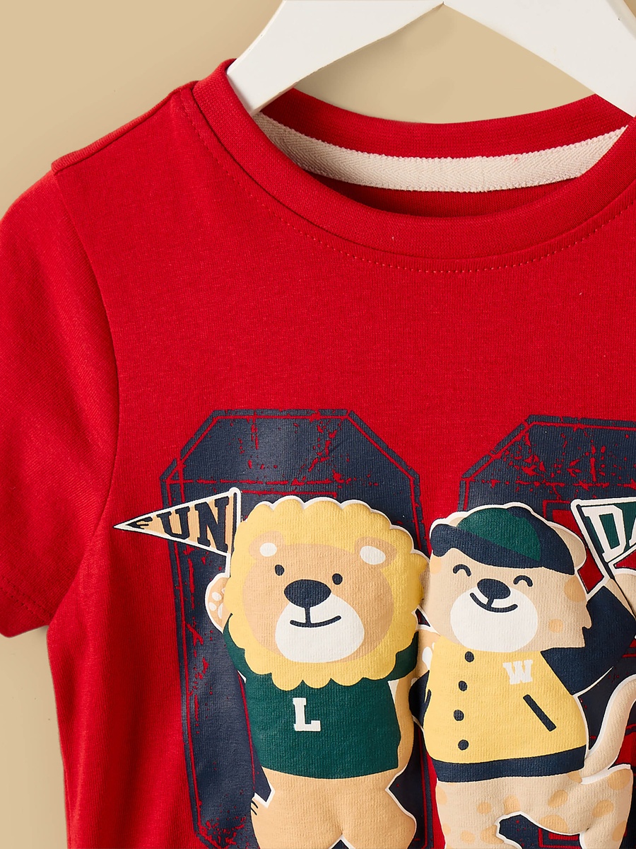 Lion Print Cotton T-Shirt and Shorts Set