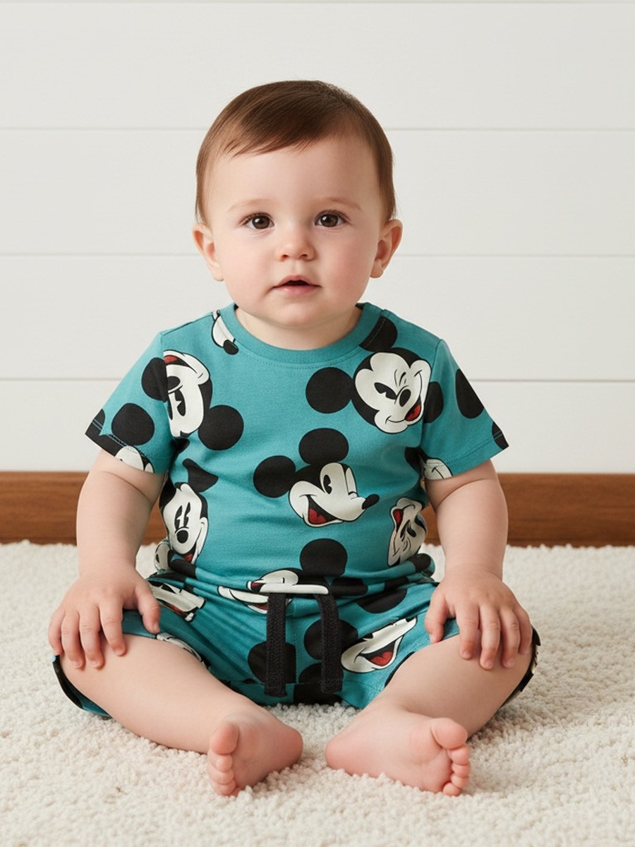 Mickey Mouse Print T-Shirt and Shorts Set