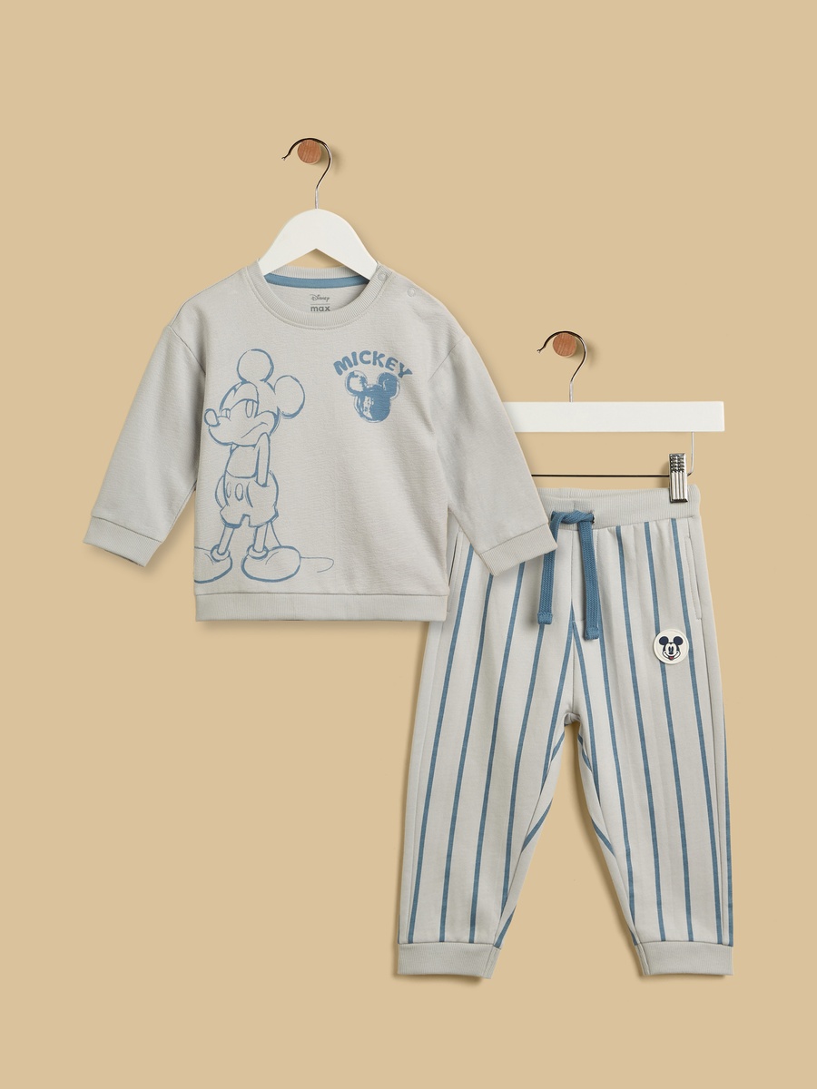 Mickey Mouse Print Cotton Sweatshirt and Joggers Set