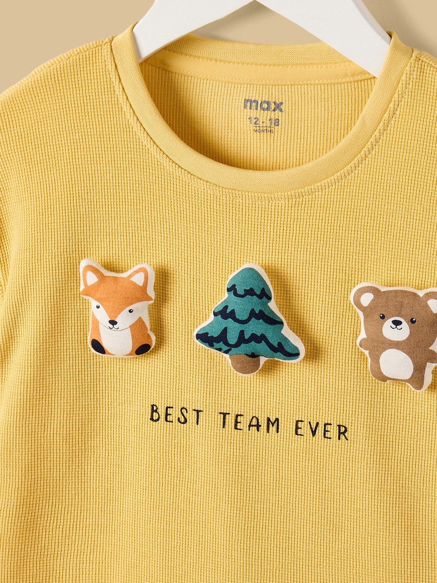 Textured 3D Applique Cotton T-Shirt and Shorts Set