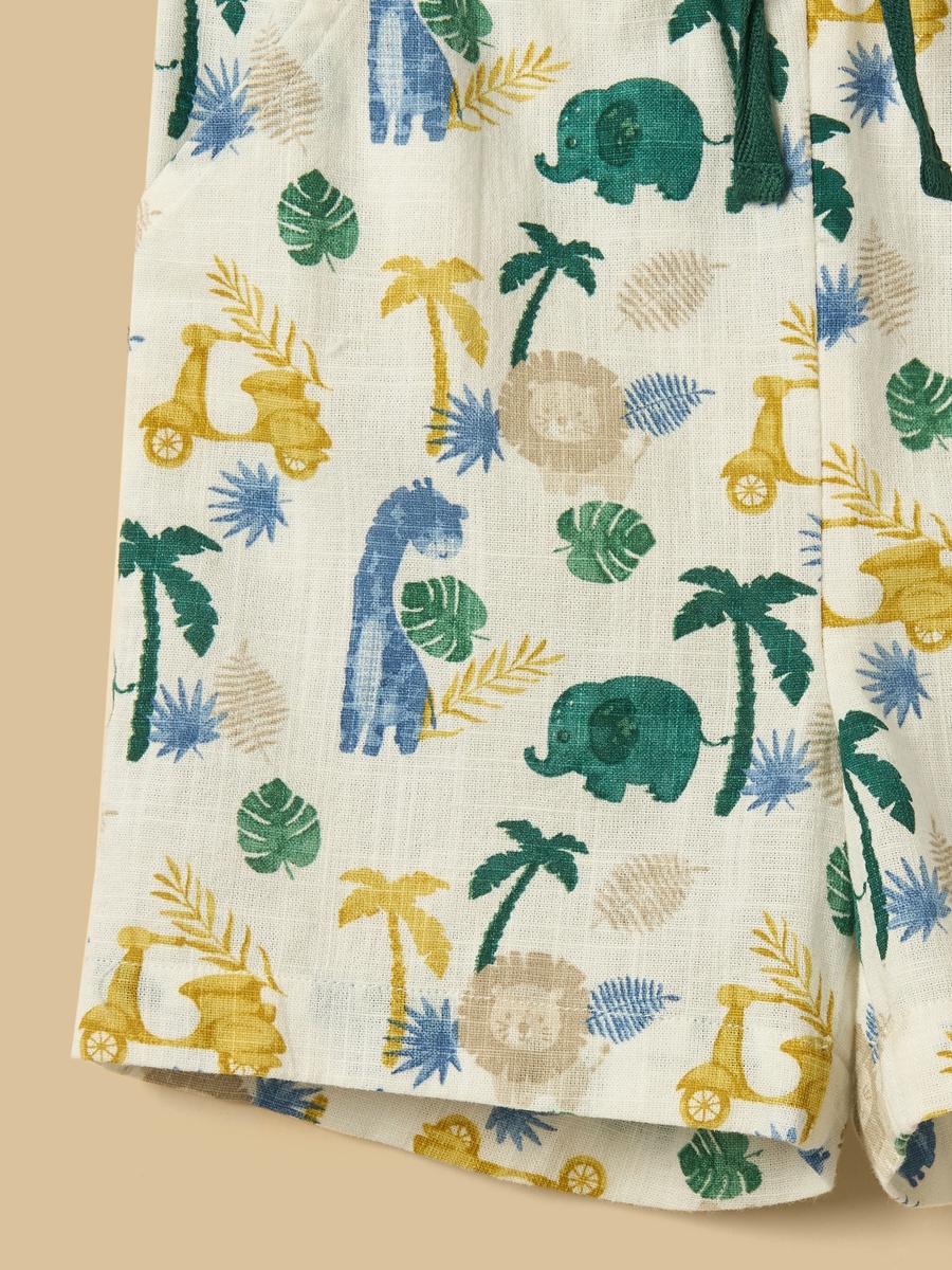 Safari Print Linen Blend Shirt and Shorts Set
