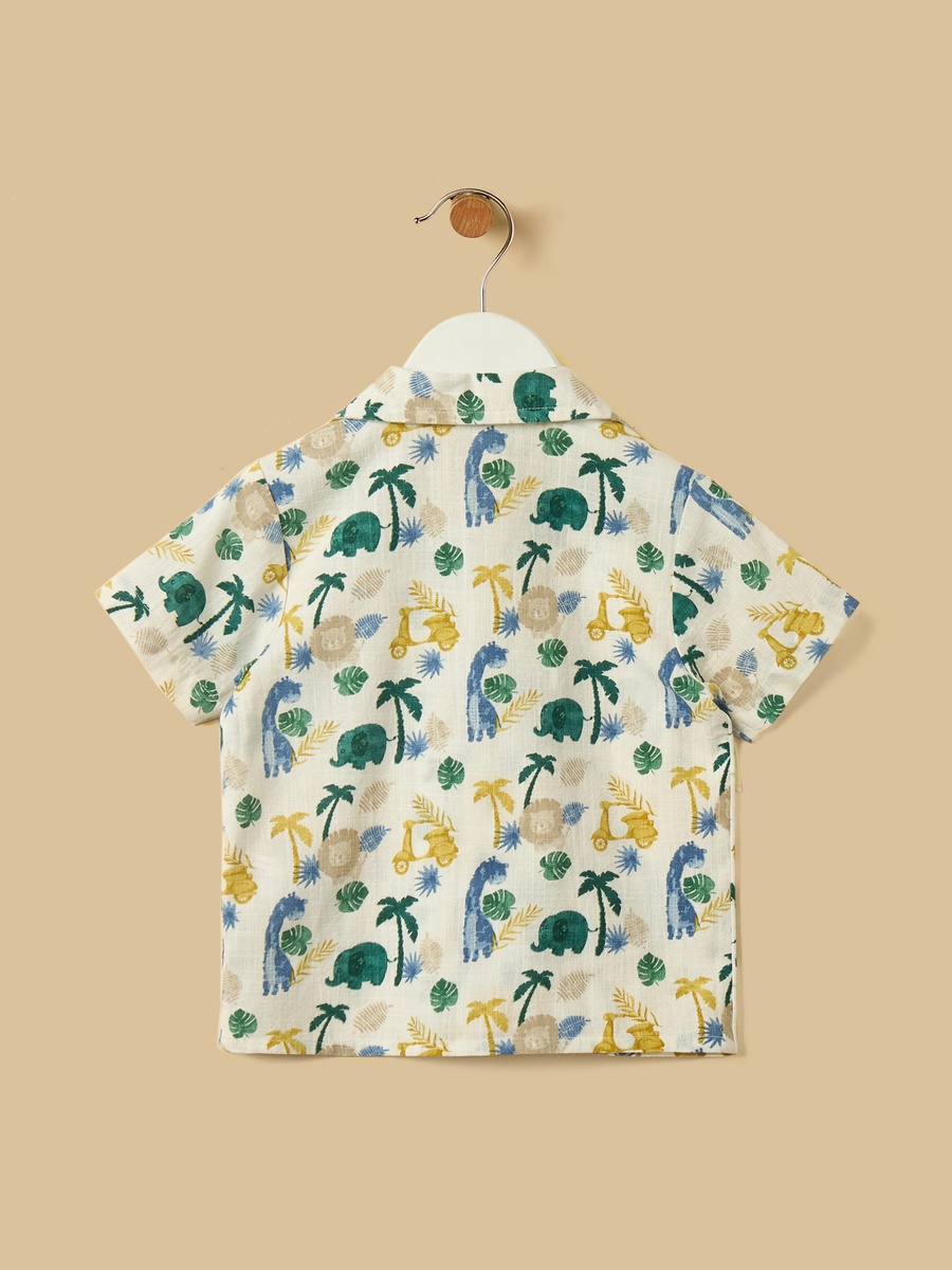Safari Print Linen Blend Shirt and Shorts Set