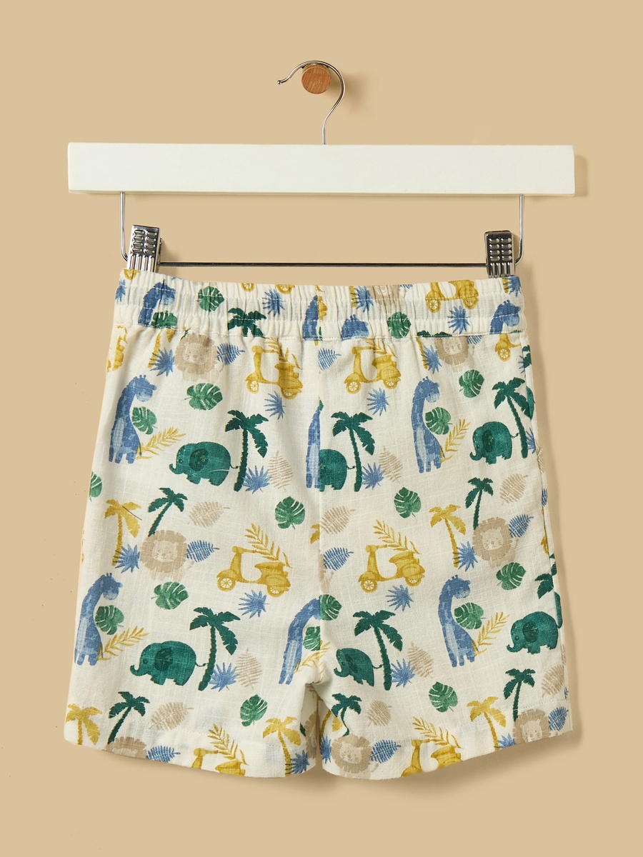 Safari Print Linen Blend Shirt and Shorts Set
