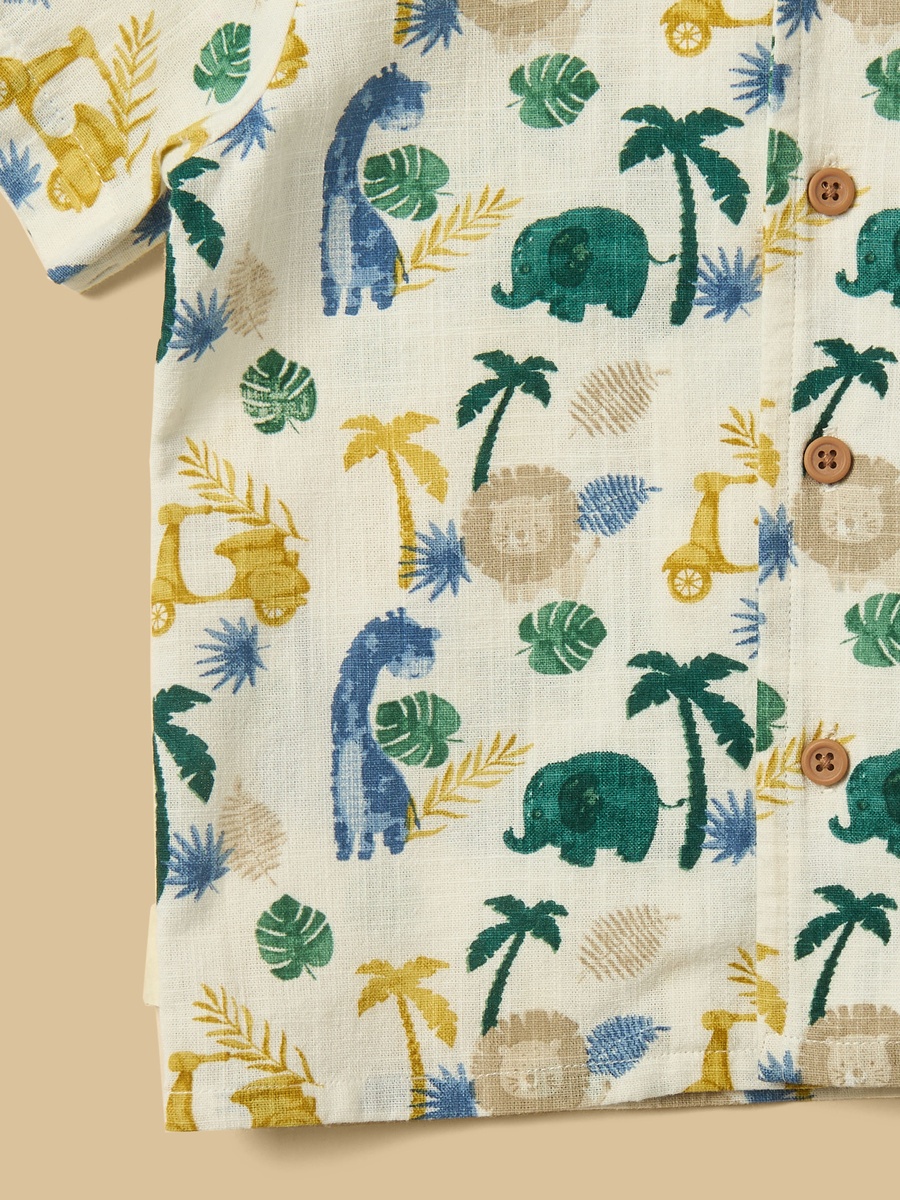 Safari Print Linen Blend Shirt and Shorts Set