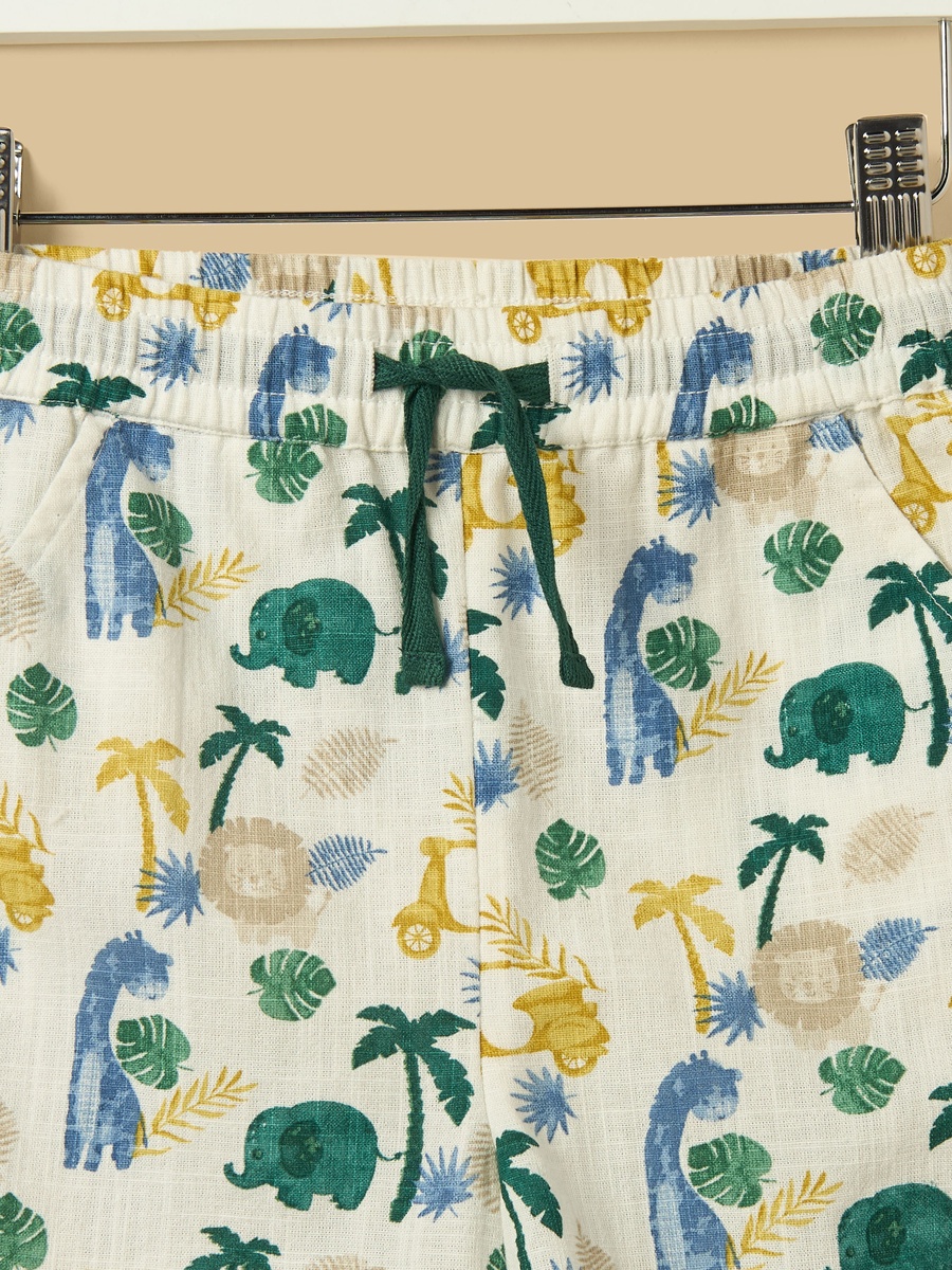 Safari Print Linen Blend Shirt and Shorts Set