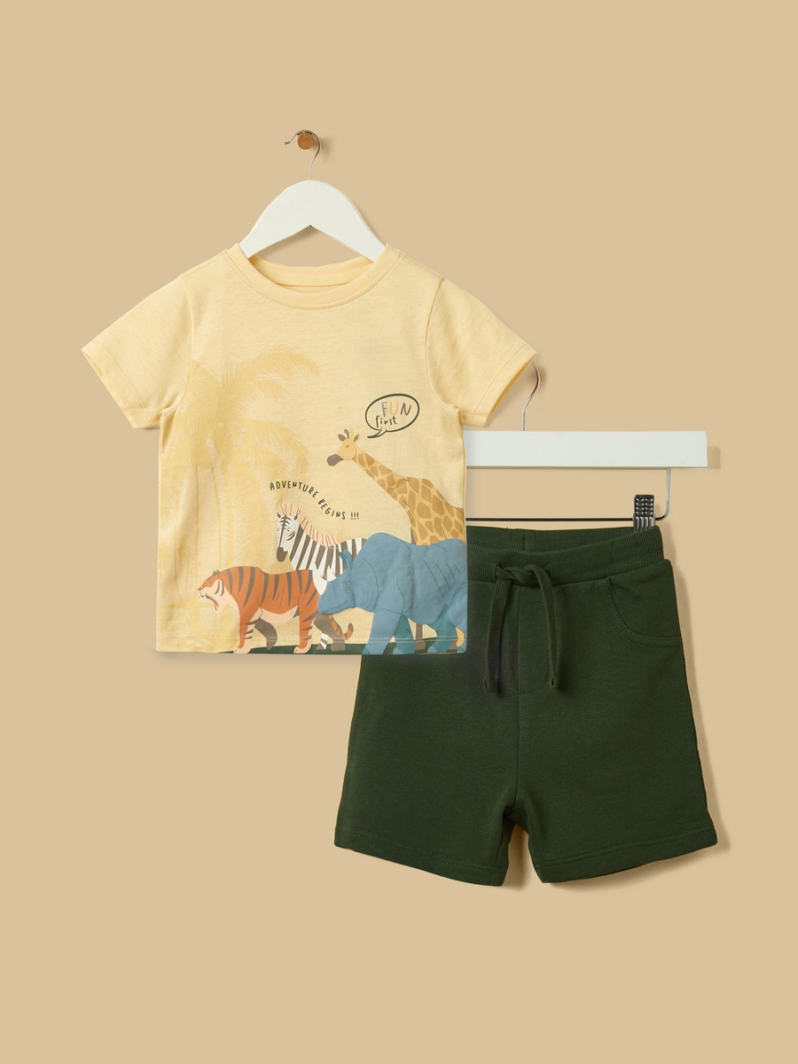 Safari Print Cotton T-Shirt and Shorts Set