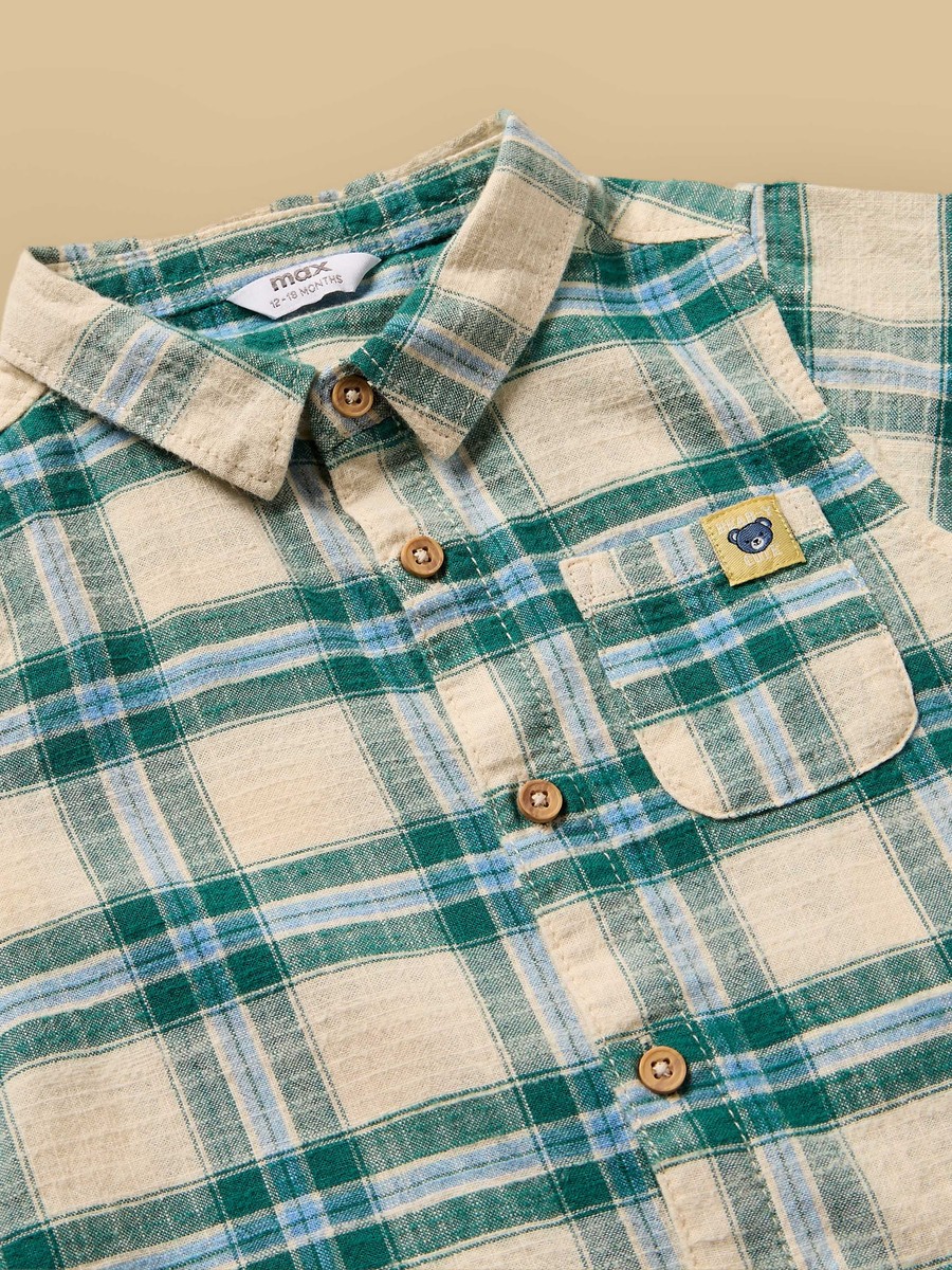 Checked Cotton Shirt with T-Shirt and Denim Shorts Set