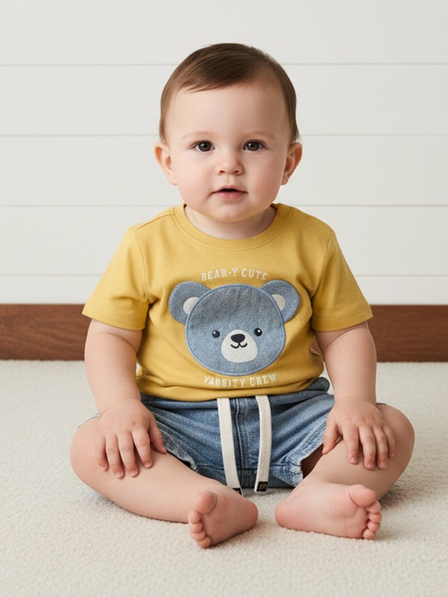 Checked Cotton Shirt with T-Shirt and Denim Shorts Set
