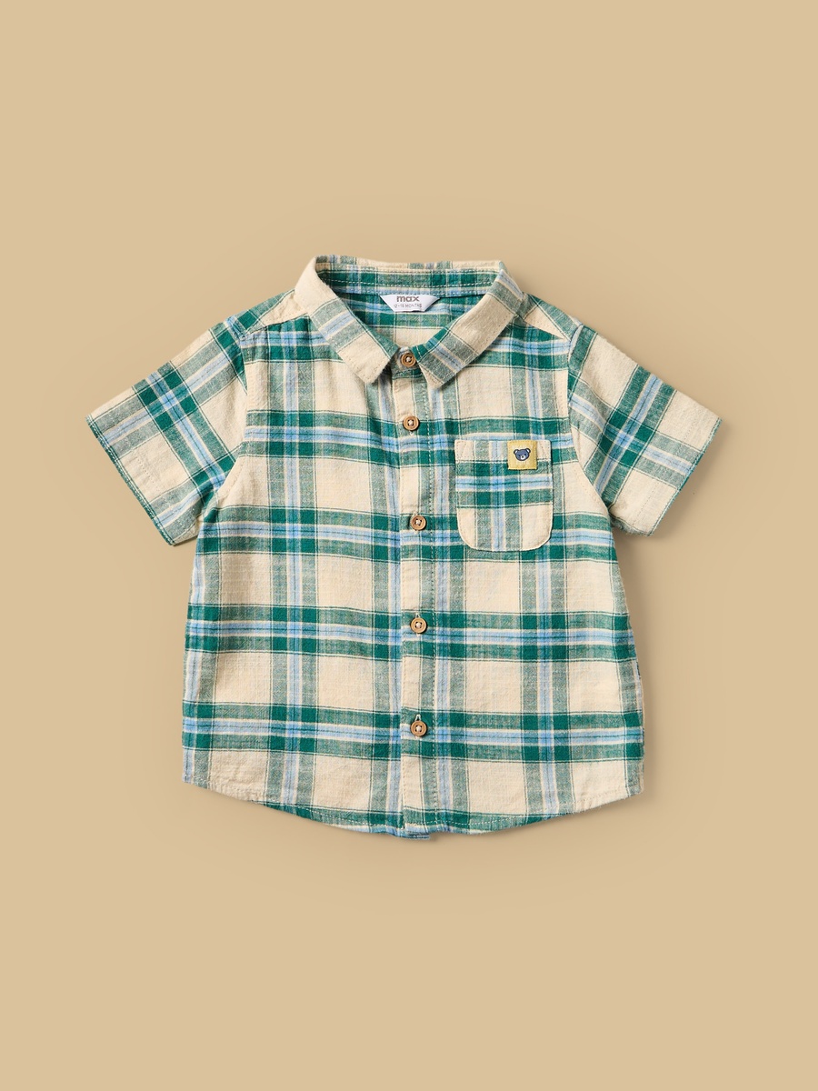 Checked Cotton Shirt with T-Shirt and Denim Shorts Set