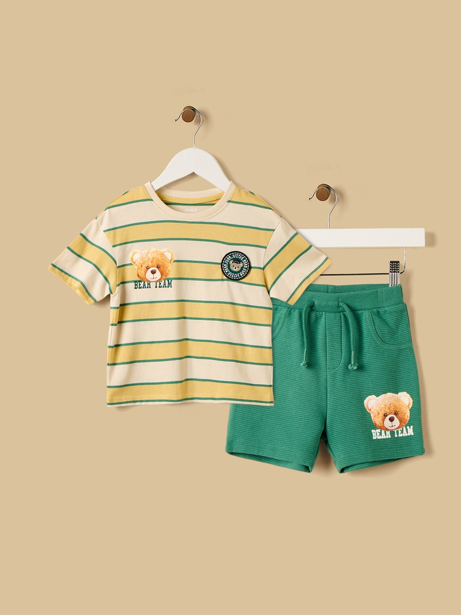 Bear Print Cotton T-Shirt and Shorts Set