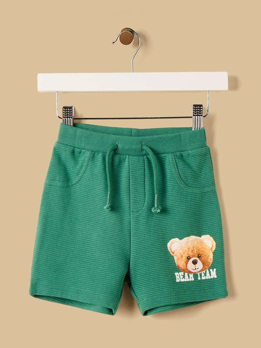 Bear Print Cotton T-Shirt and Shorts Set