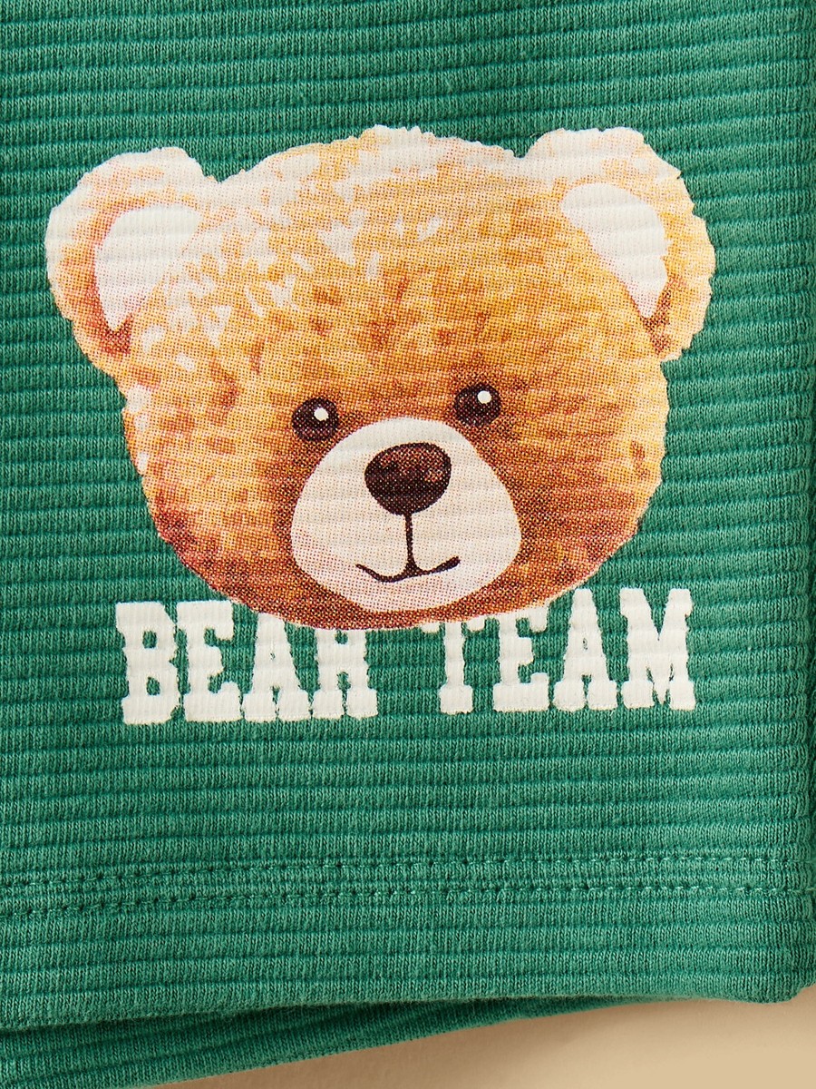 Bear Print Cotton T-Shirt and Shorts Set