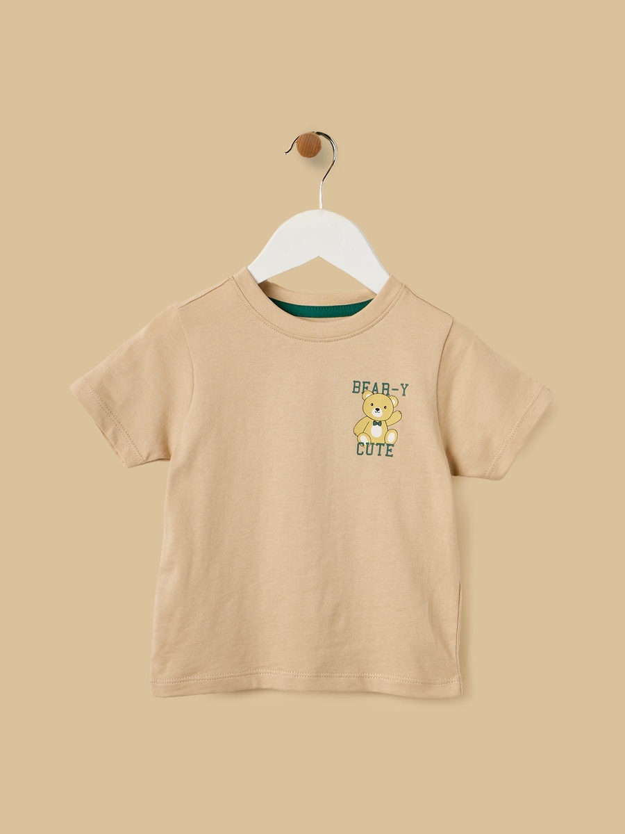 Bear Print Cotton T-Shirt and Denim Dungaree Set