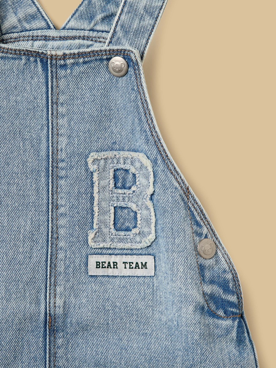 Bear Print Cotton T-Shirt and Denim Dungaree Set