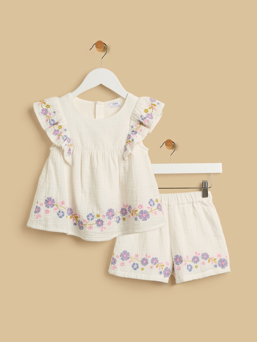 Floral Embroidered Top and Shorts Set