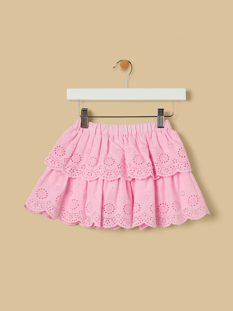 Bear Print Bodysuit and Schiffli Textured Skirt