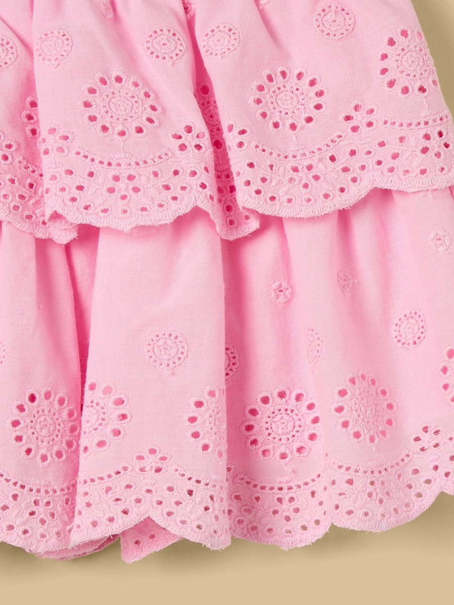 Bear Print Bodysuit and Schiffli Textured Skirt