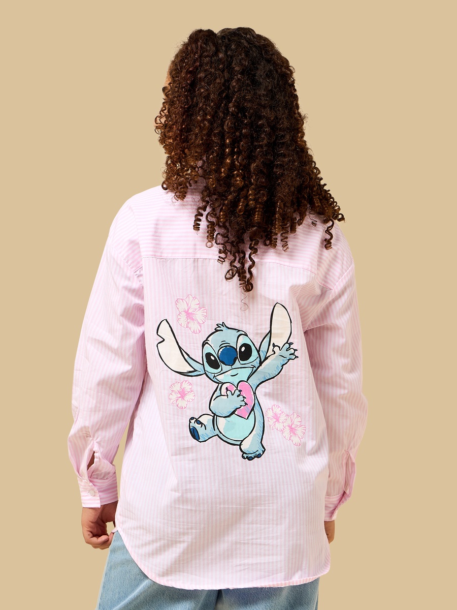 Stitch Print Striped Oversized Shirt