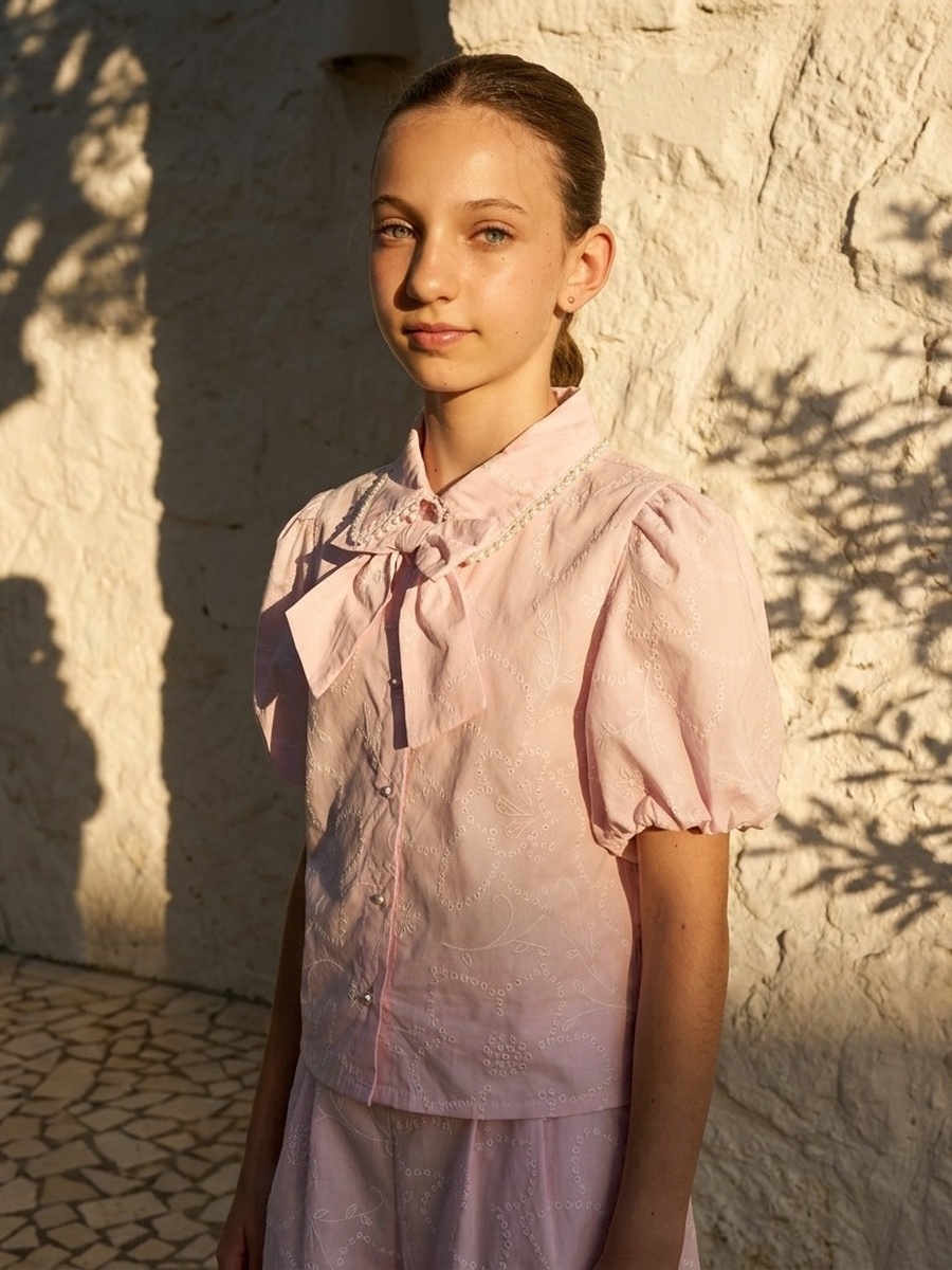 Printed Cotton Shirt with Pearl Embellished Collar
