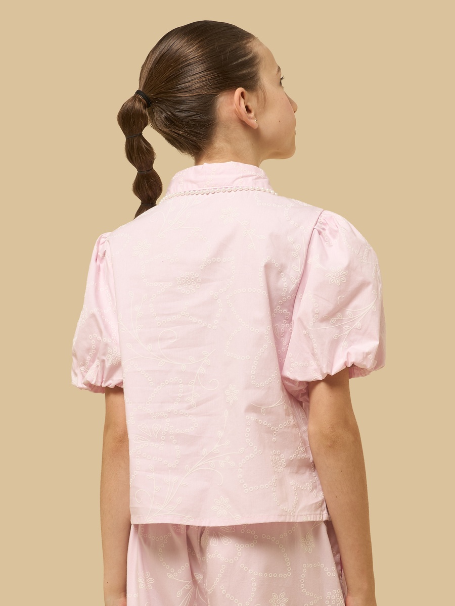 Printed Cotton Shirt with Pearl Embellished Collar