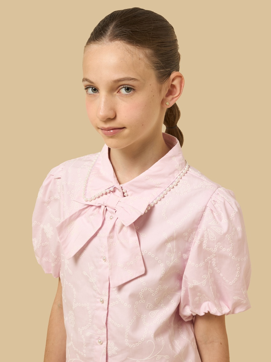 Printed Cotton Shirt with Pearl Embellished Collar