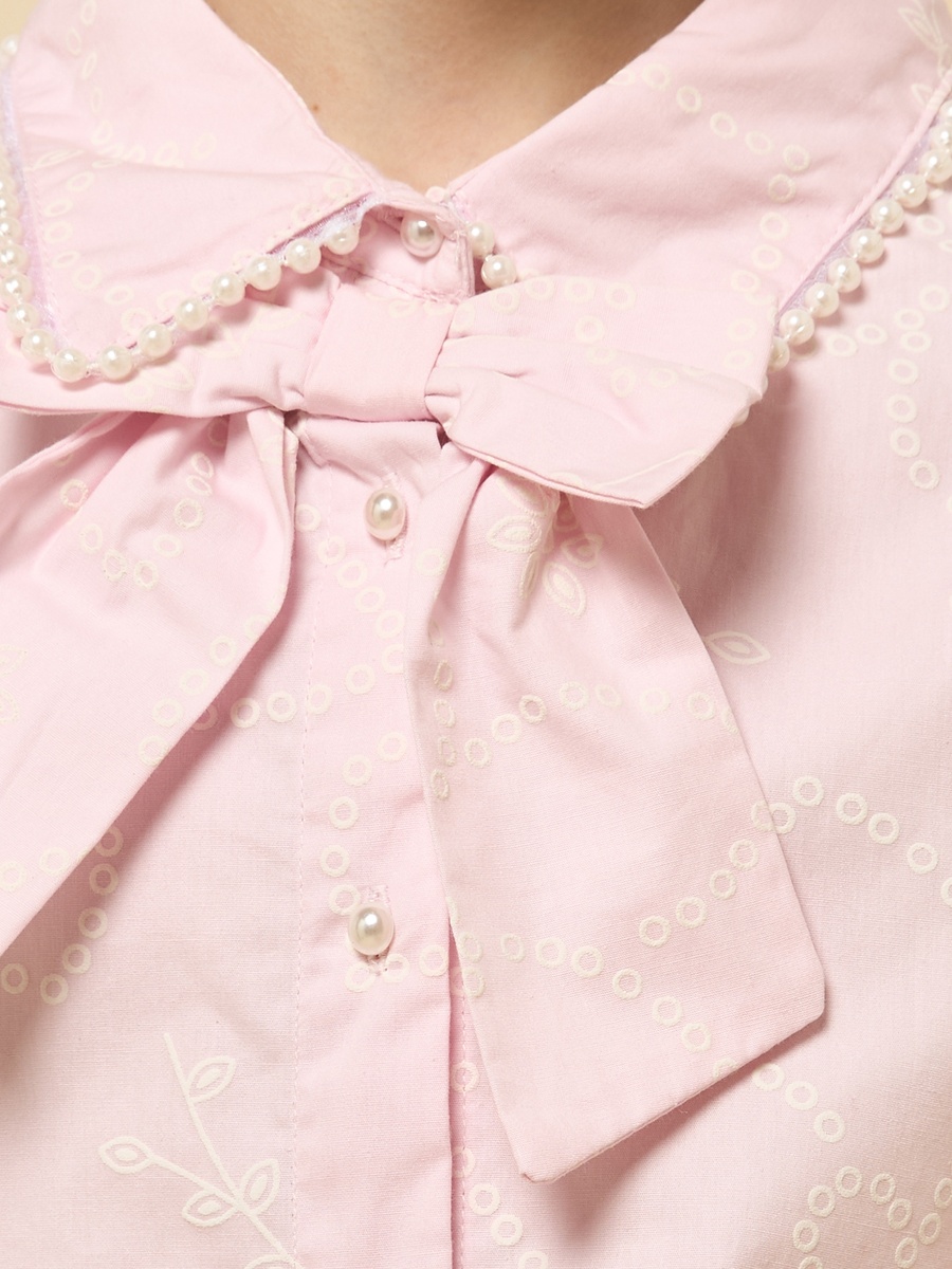 Printed Cotton Shirt with Pearl Embellished Collar