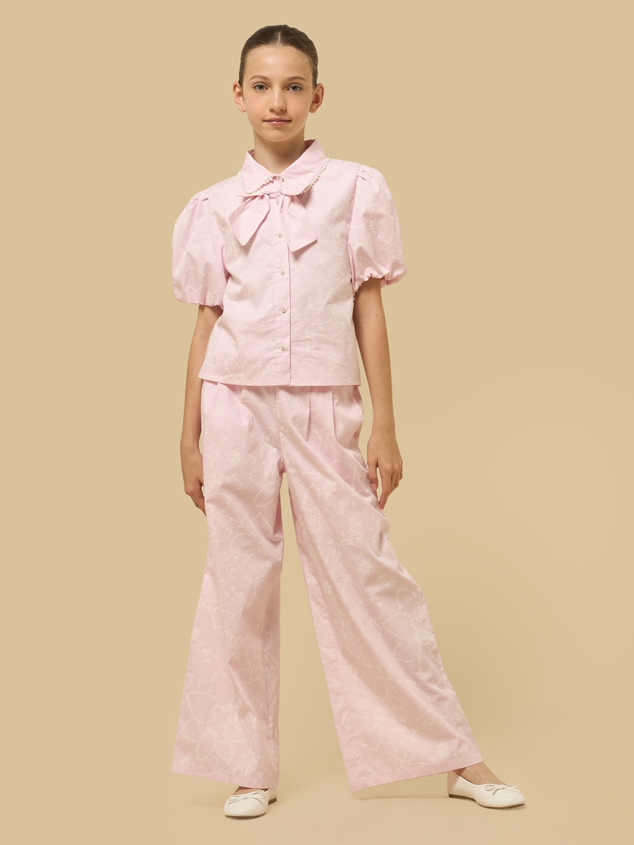Printed Cotton Shirt with Pearl Embellished Collar