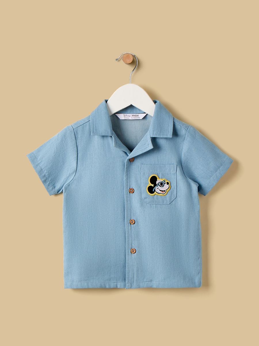 Mickey Mouse Print Cotton Denim Shirt