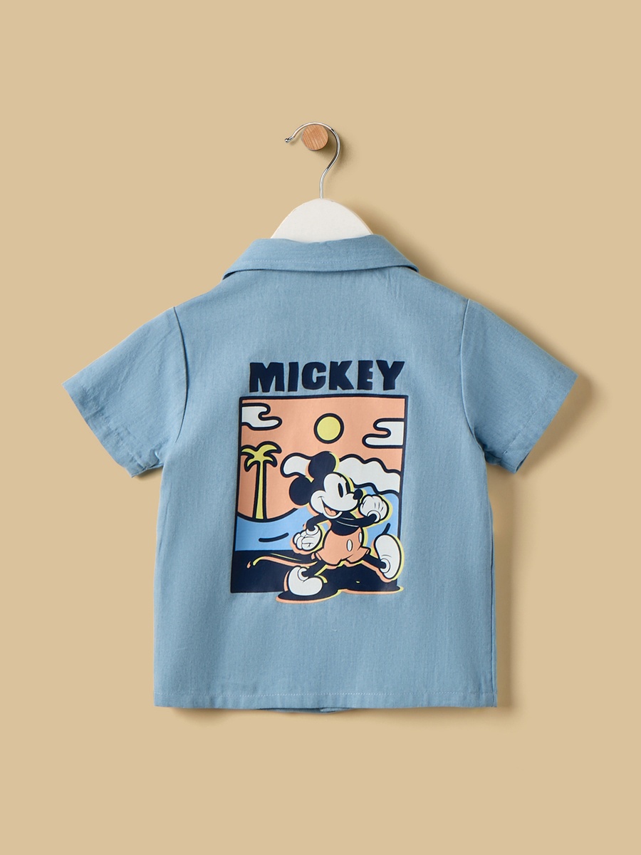 Mickey Mouse Print Cotton Denim Shirt