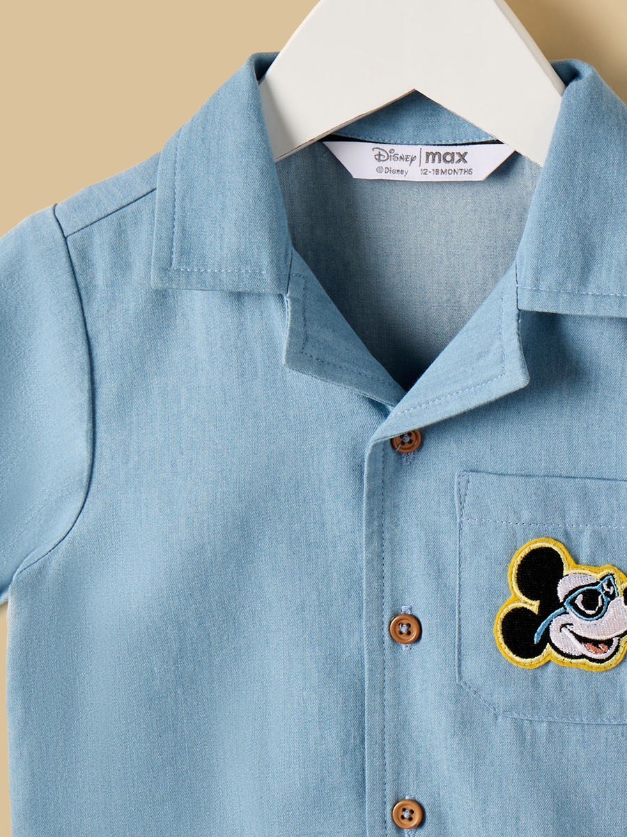 Mickey Mouse Print Cotton Denim Shirt