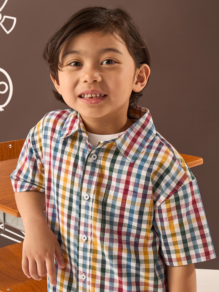 Gingham Checked Linen Blend Shirt and T-Shirt Set