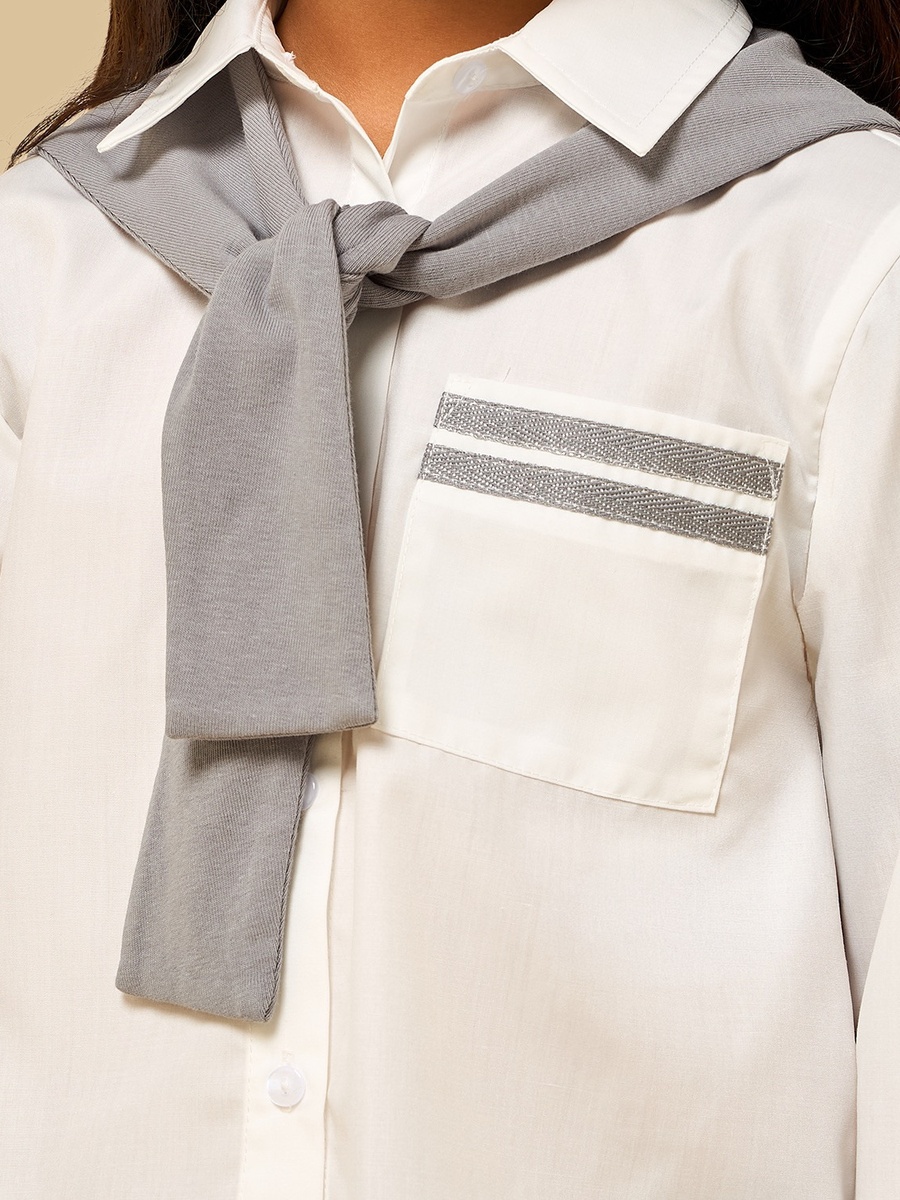 Solid Shirt with Mock Scarf