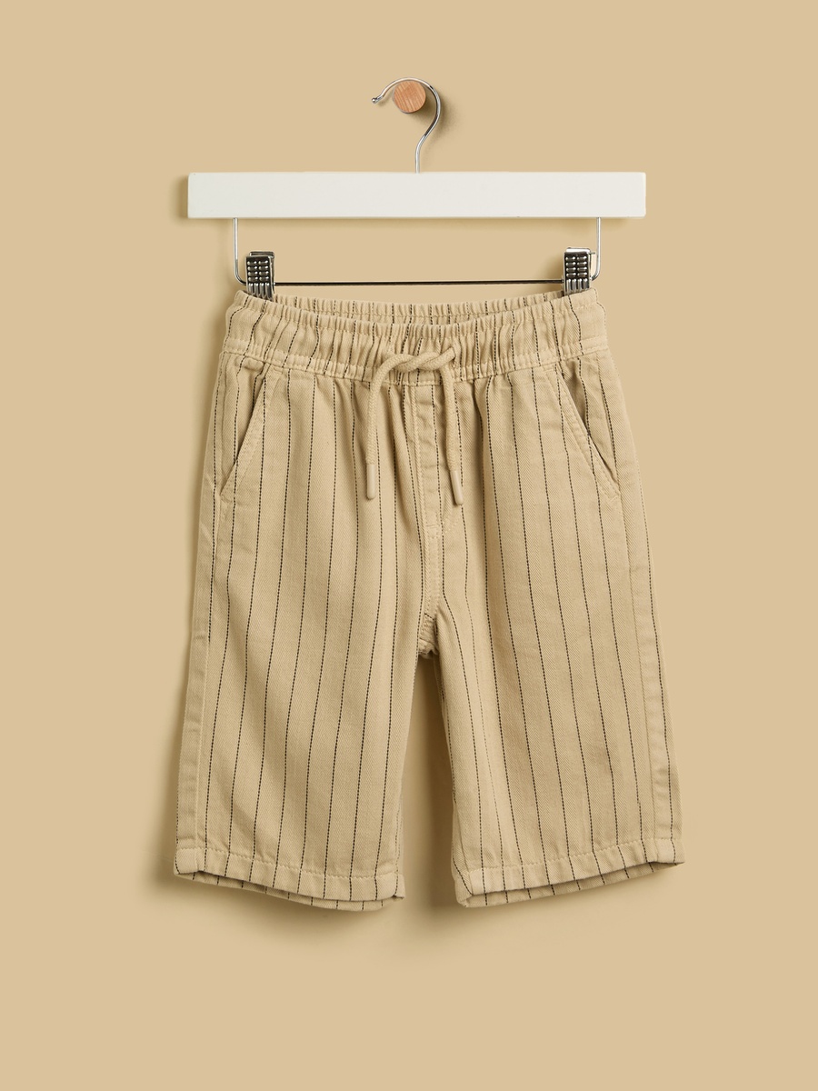 Pinstriped Herringbone Cotton Shorts