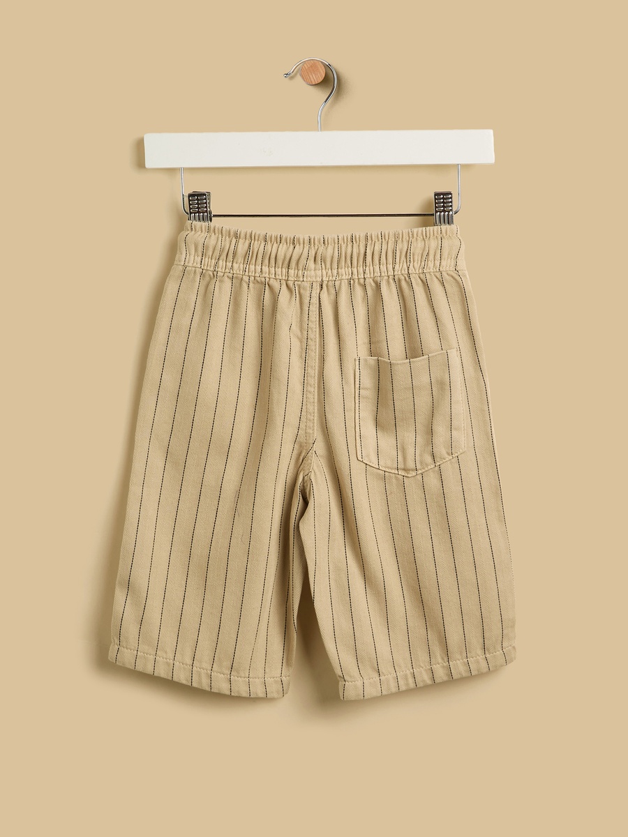 Pinstriped Herringbone Cotton Shorts