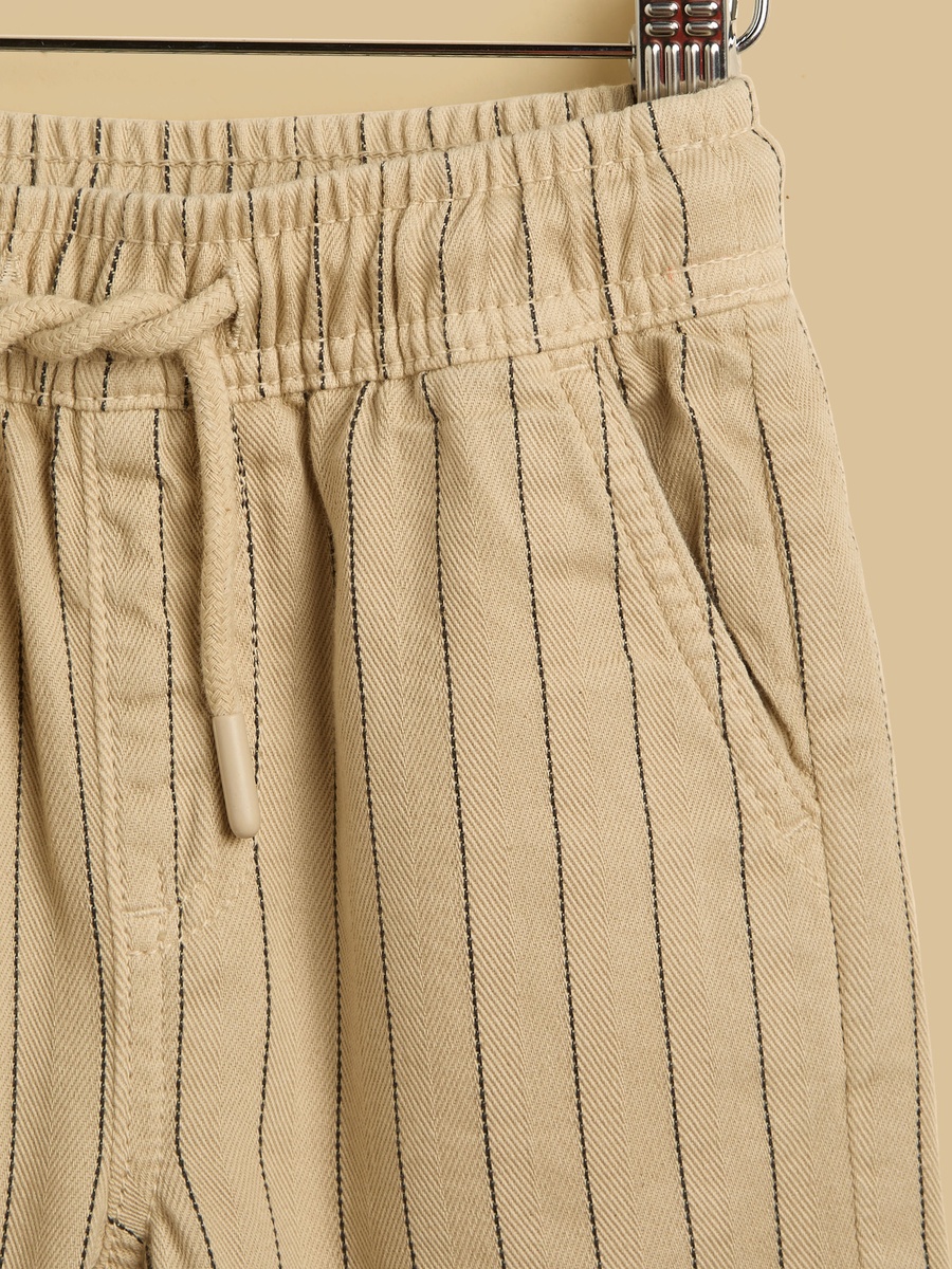 Pinstriped Herringbone Cotton Shorts