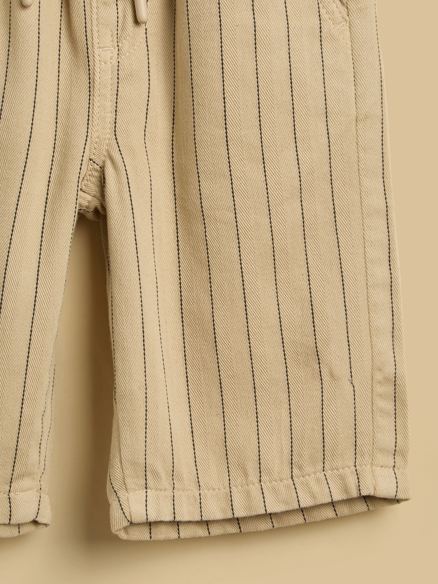 Pinstriped Herringbone Cotton Shorts