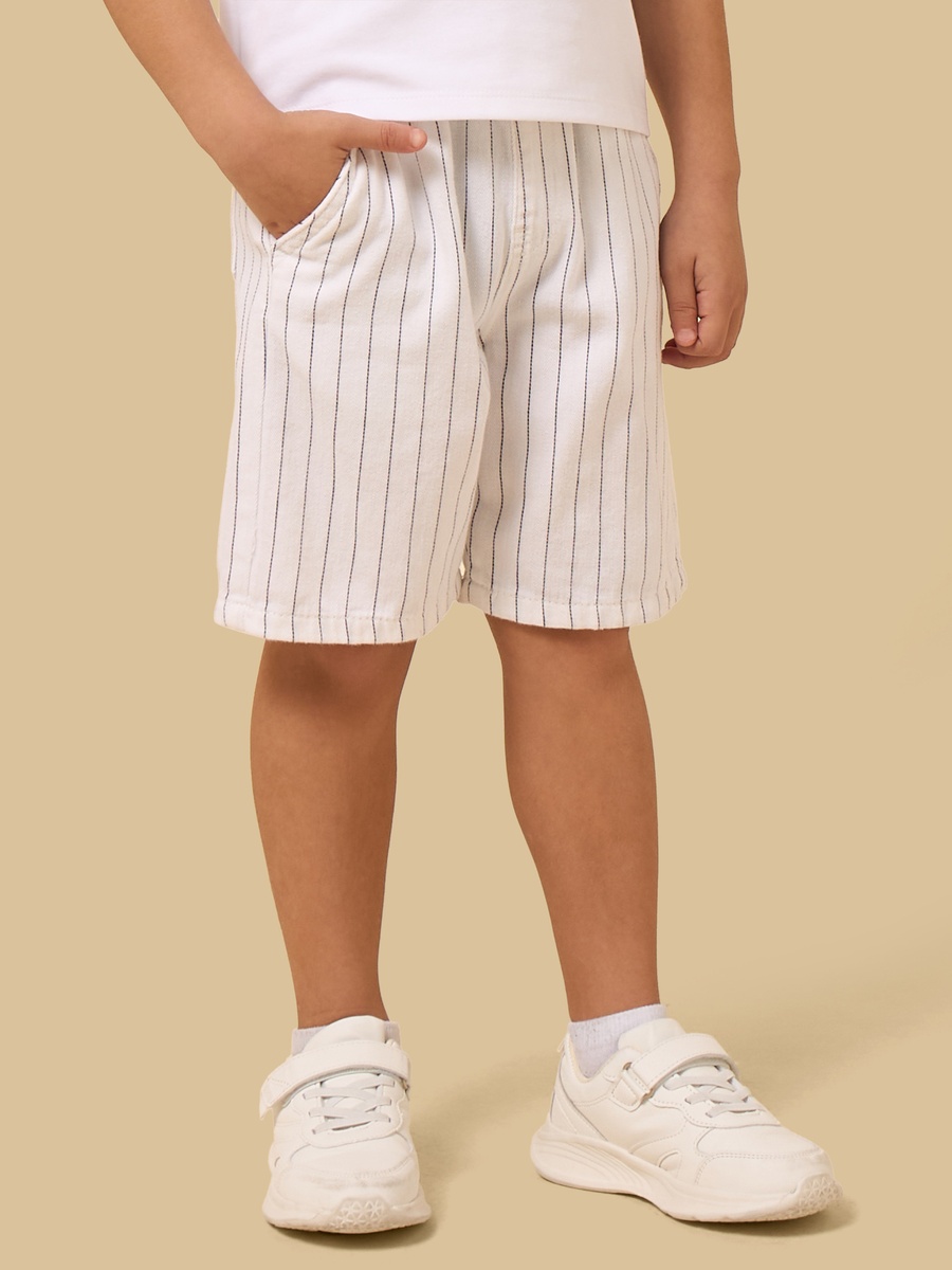 Pinstriped Herringbone Cotton Shorts