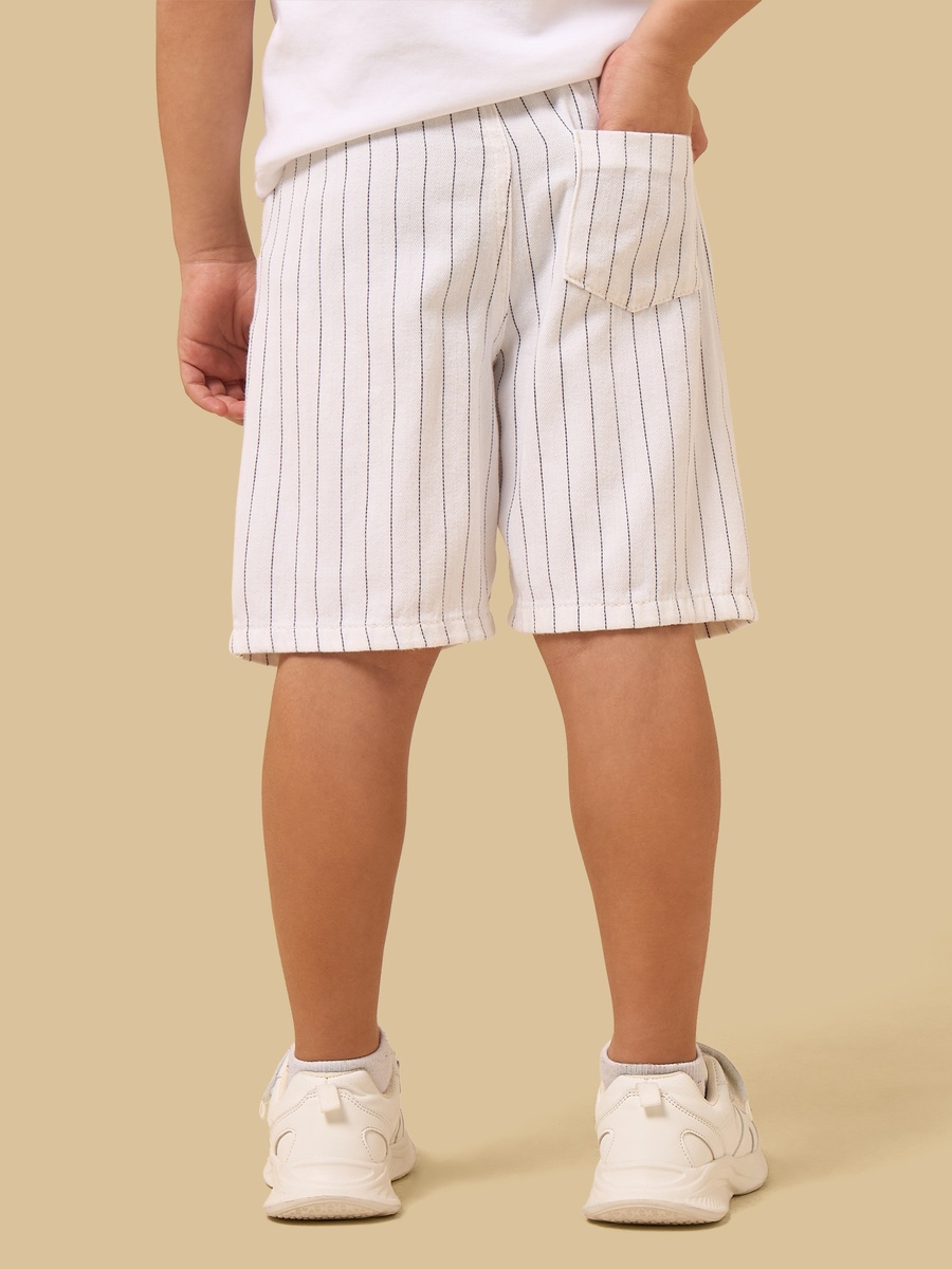 Pinstriped Herringbone Cotton Shorts