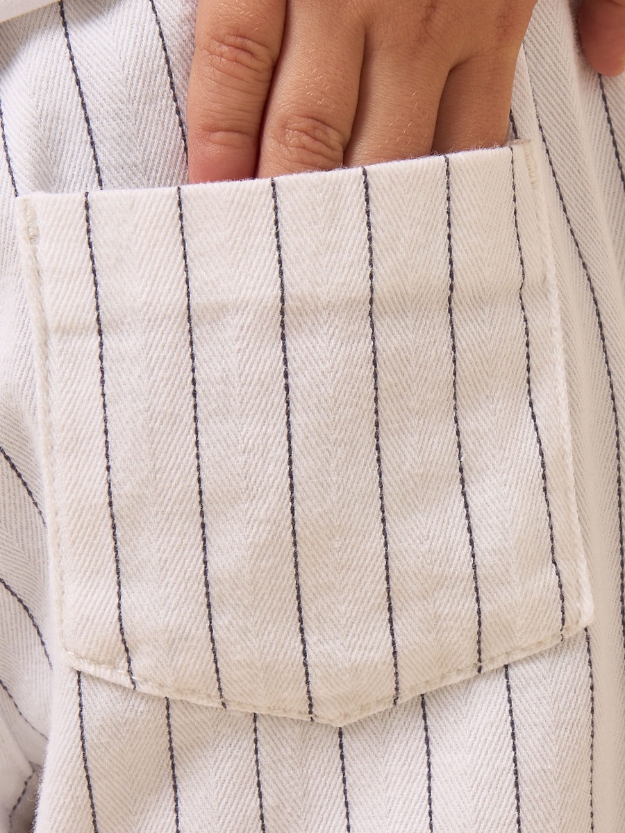 Pinstriped Herringbone Cotton Shorts