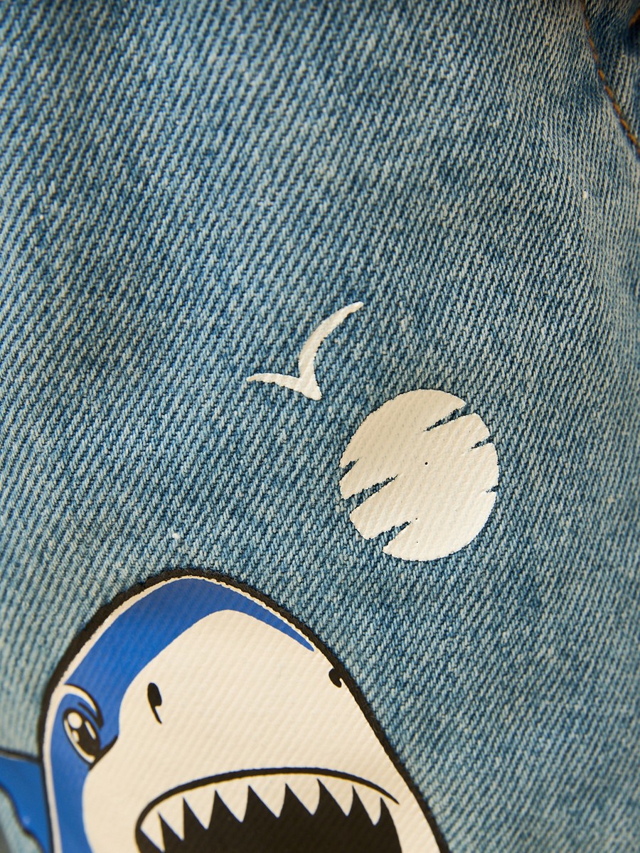 Shark Print Cotton Denim Shorts