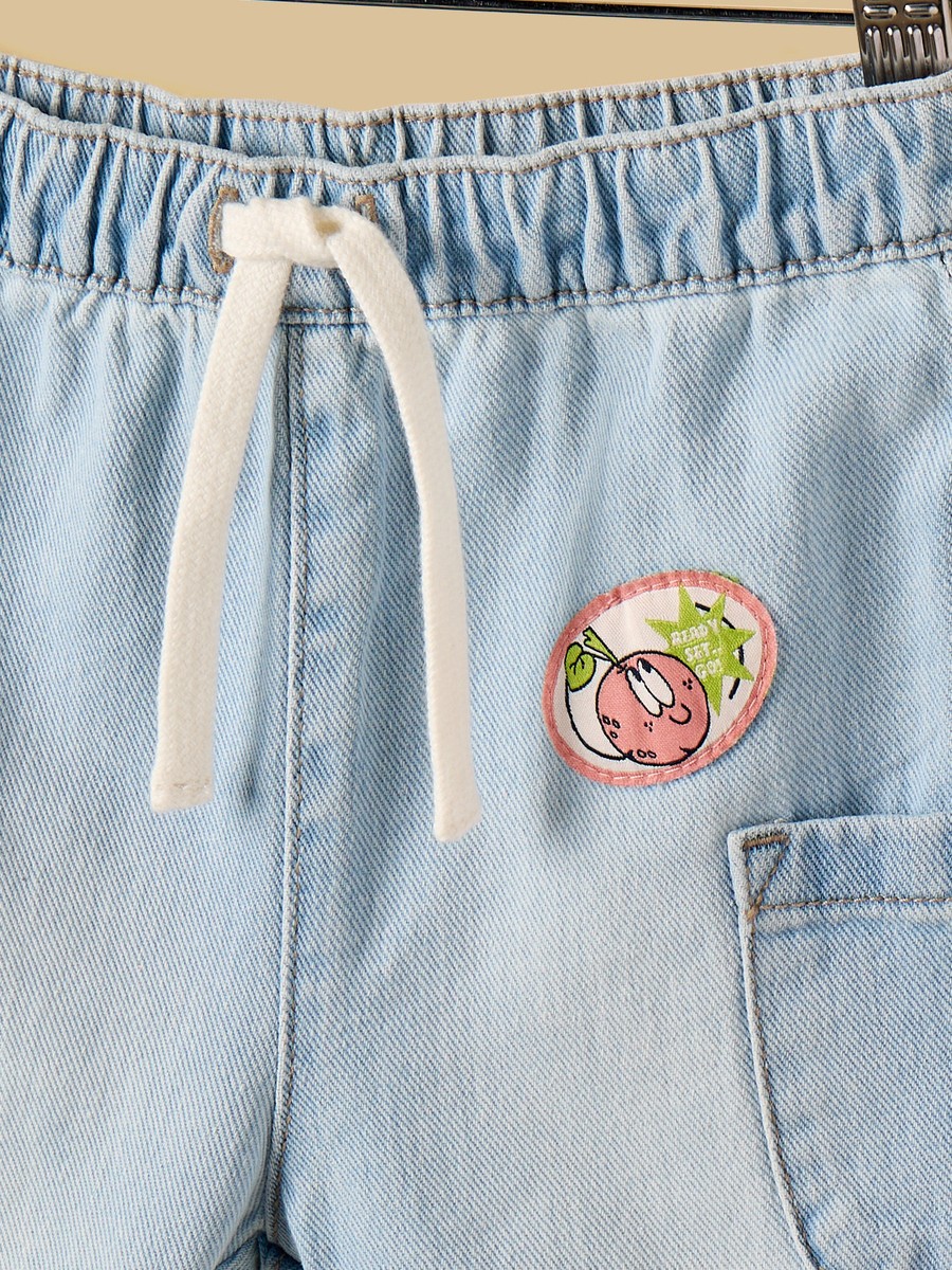 Applique Detail Cotton Denim Shorts