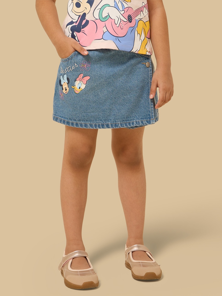 Minnie and Daisy Print Denim Wrap Skort