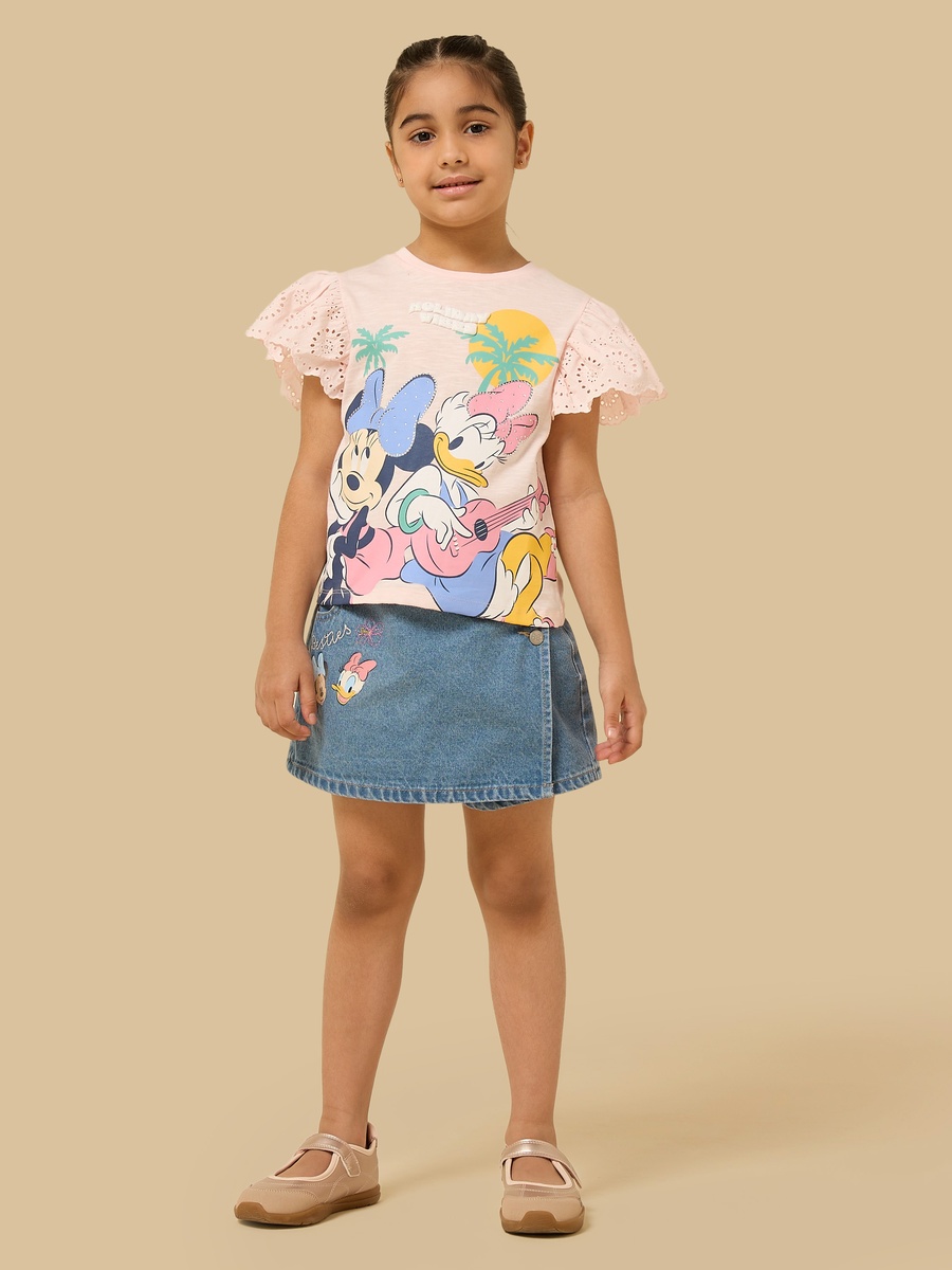 Minnie and Daisy Print Denim Wrap Skort