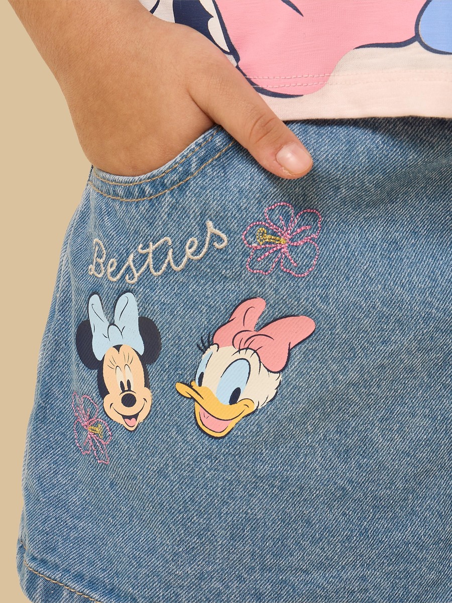 Minnie and Daisy Print Denim Wrap Skort