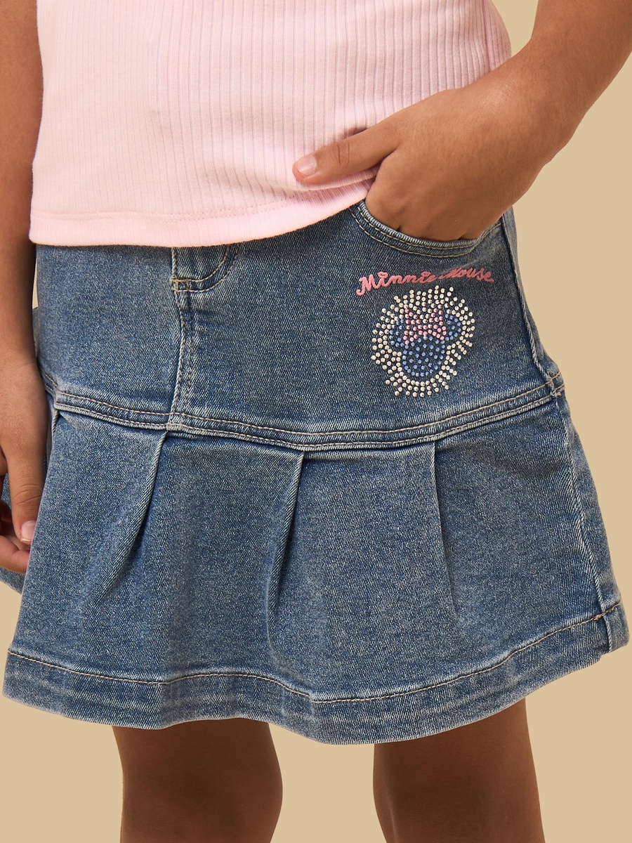 Minnie Mouse Embellished Cotton Denim Skirt