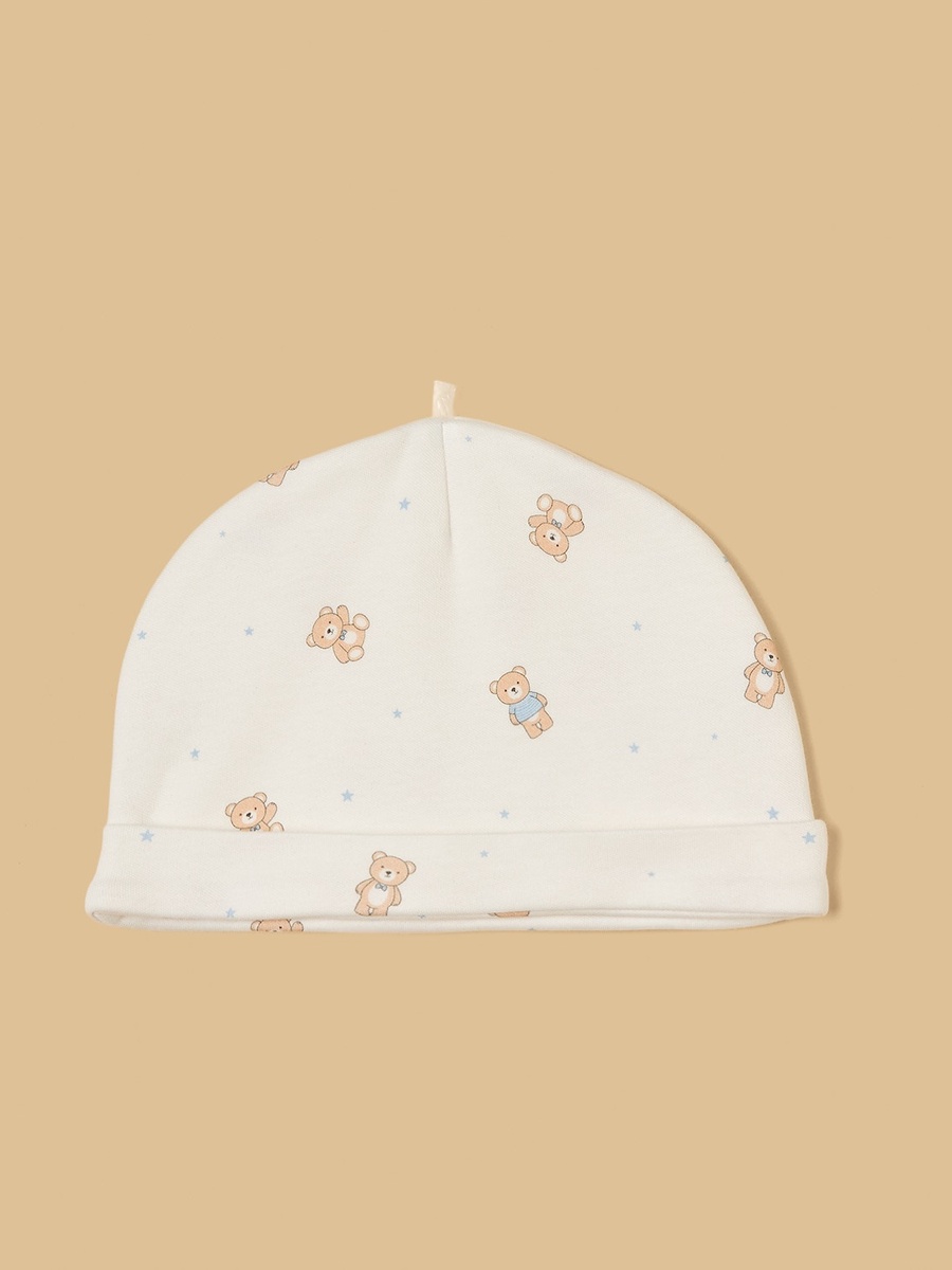 Teddy Bear Print Cotton Sleepsuit with Cap