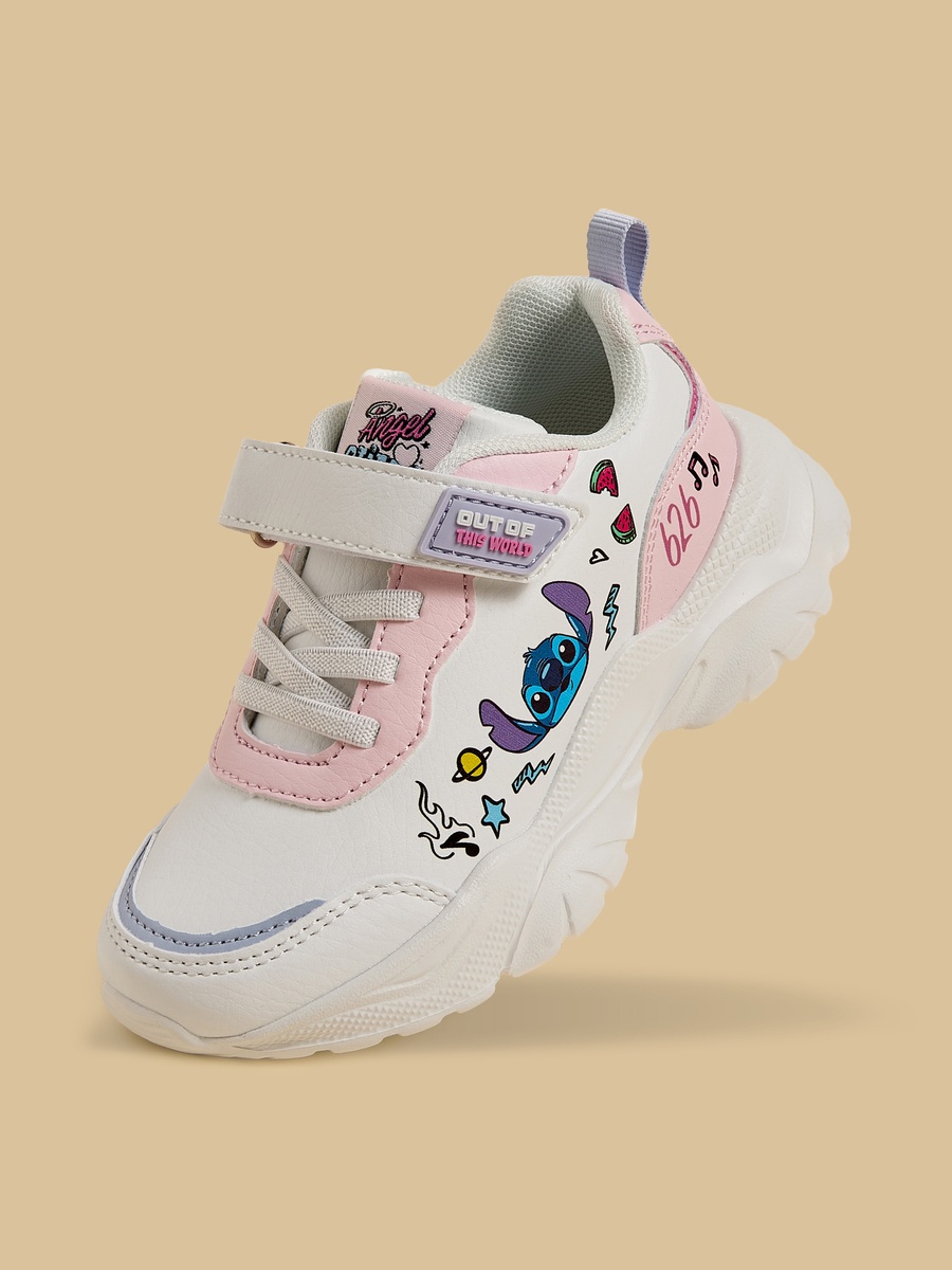 Stitch Print Sports Shoes with Hook and Loop Closure