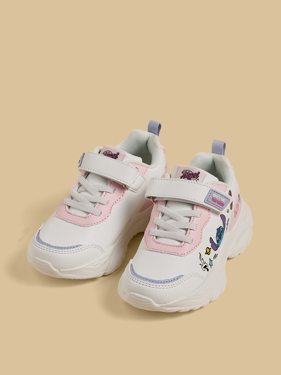 Stitch Print Sports Shoes with Hook and Loop Closure