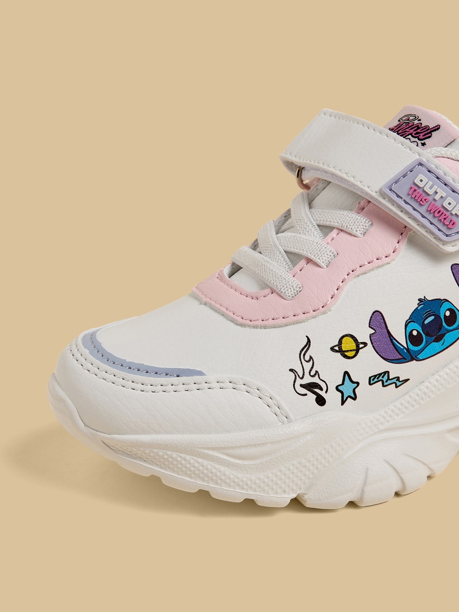 Stitch Print Sports Shoes with Hook and Loop Closure