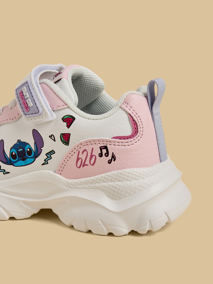 Stitch Print Sports Shoes with Hook and Loop Closure